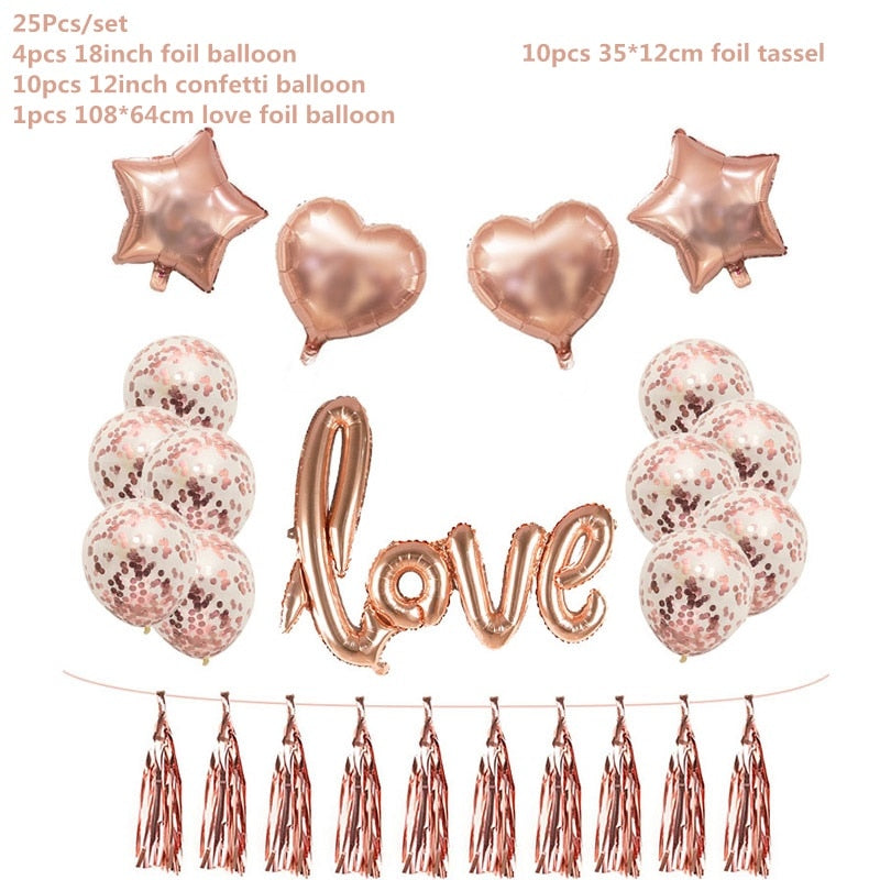 Rose Gold Wedding Birthday Party Balloons Happy Birthday Letter Foil Balloon Baby Shower Anniversary Event Party Decor Supplies - Originalsgroup