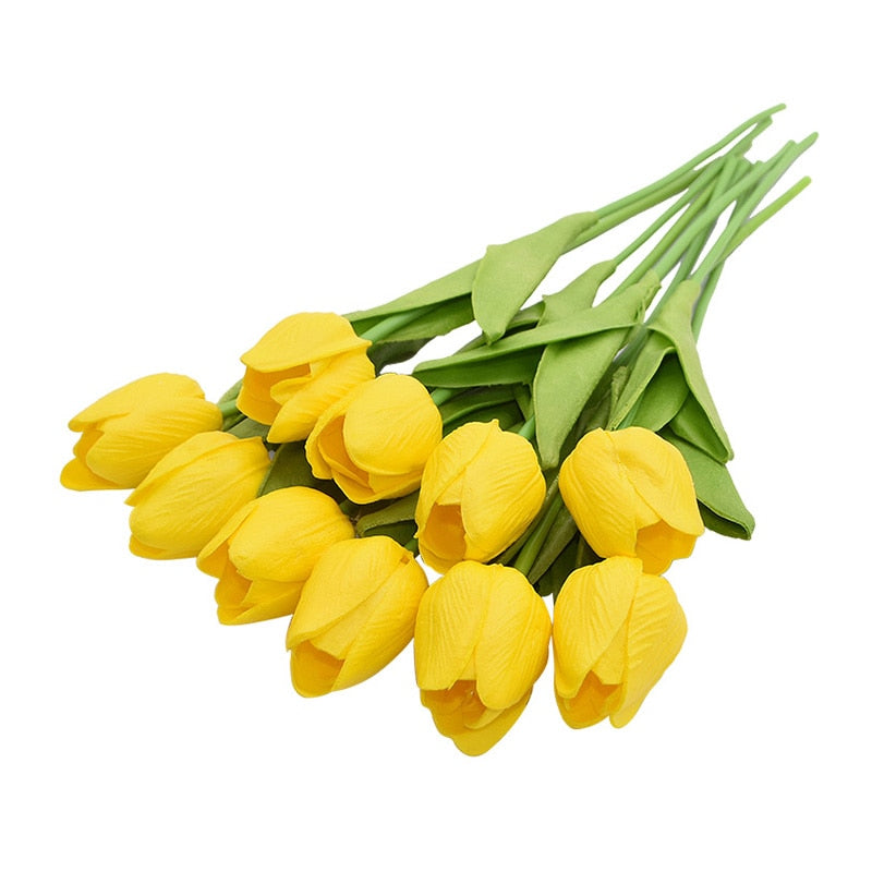 10PCS Tulip Artificial Flower Real Touch Artificial Bouquet PE Fake Flower for Wedding Decoration Flowers Home Garden Decor - Originalsgroup