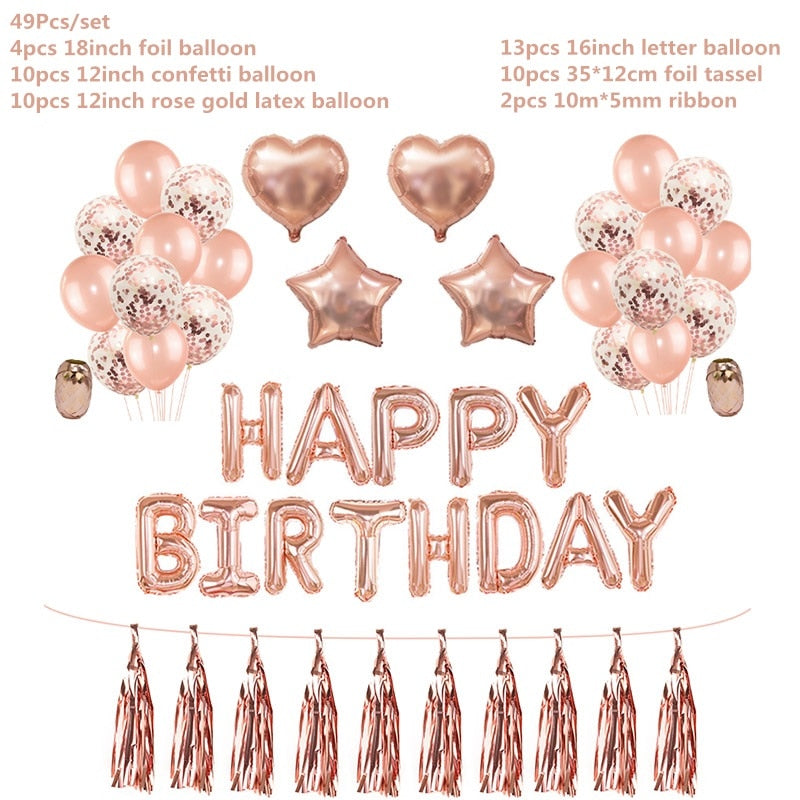 Rose Gold Wedding Birthday Party Balloons Happy Birthday Letter Foil Balloon Baby Shower Anniversary Event Party Decor Supplies - Originalsgroup
