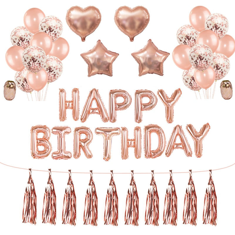 Rose Gold Wedding Birthday Party Balloons Happy Birthday Letter Foil Balloon Baby Shower Anniversary Event Party Decor Supplies - Originalsgroup
