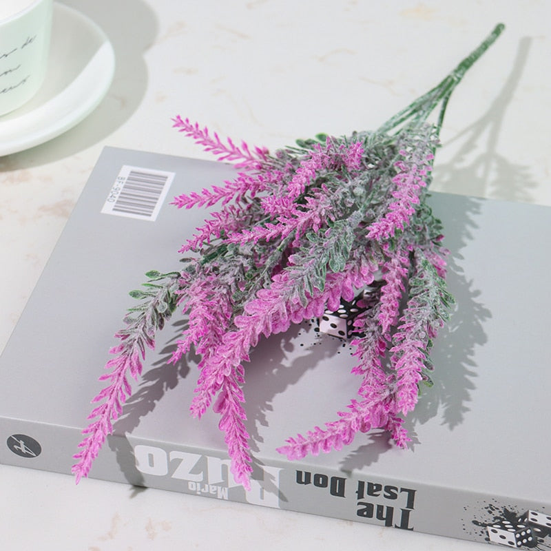 Artificial Flowers Flocked Plastic Lavender Bundle Fake Plants Wedding Bridle Bouquet Indoor Outdoor Home Kitchen Office Table - Originalsgroup