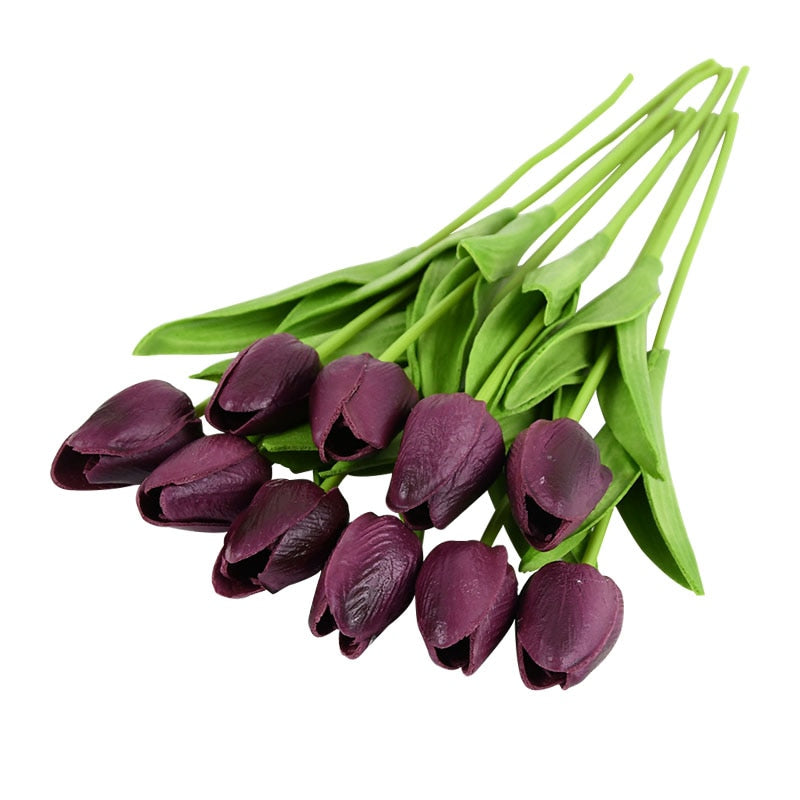 10PCS Tulip Artificial Flower Real Touch Artificial Bouquet PE Fake Flower for Wedding Decoration Flowers Home Garden Decor - Originalsgroup