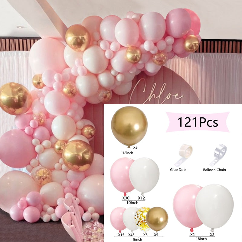 Balloons Arch Set Pink White Gold And Confetti Balloon Garland Wedding Baby Baptism Shower Birthday Party Balloon Decoration - Originalsgroup