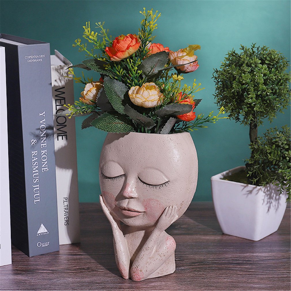 Girls Face Head Flower Planter Succulent Plant Flower Container Pot Flowerpot Figure Garden Decor Nordic Tabletop Ornament H5 - Originalsgroup