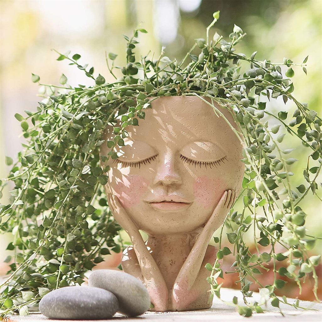 Girls Face Head Flower Planter Succulent Plant Flower Container Pot Flowerpot Figure Garden Decor Nordic Tabletop Ornament H5 - Originalsgroup