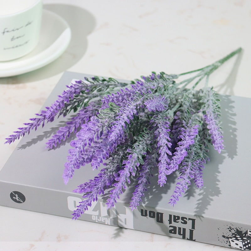 Artificial Flowers Flocked Plastic Lavender Bundle Fake Plants Wedding Bridle Bouquet Indoor Outdoor Home Kitchen Office Table - Originalsgroup