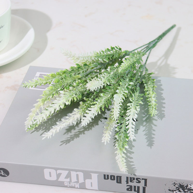 Artificial Flowers Flocked Plastic Lavender Bundle Fake Plants Wedding Bridle Bouquet Indoor Outdoor Home Kitchen Office Table - Originalsgroup