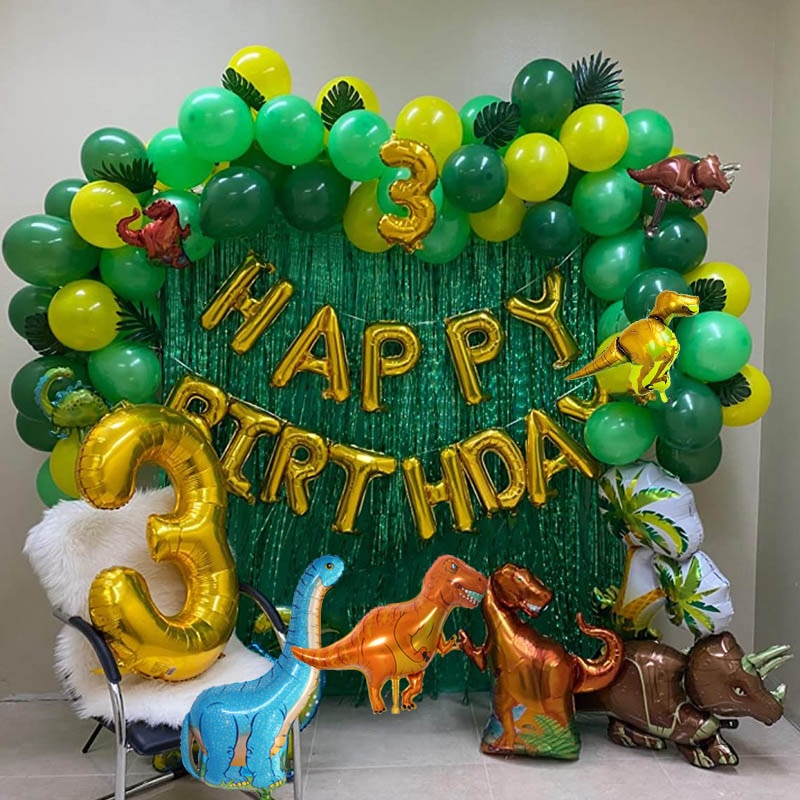 97pcs Dinosaur Birthday Party Decoration Balloons Arch Garland Kit Happy Birthday Balloons foil Curtains dino Themed Party Favor - Originalsgroup
