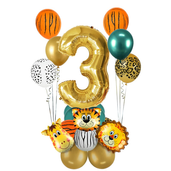 18Pcs Jungle Animal Balloons Set Chrome Metallic Latex Balloon 32inch Gold Number Globos Kids Birthday Party Baby Shower Decor - Originalsgroup