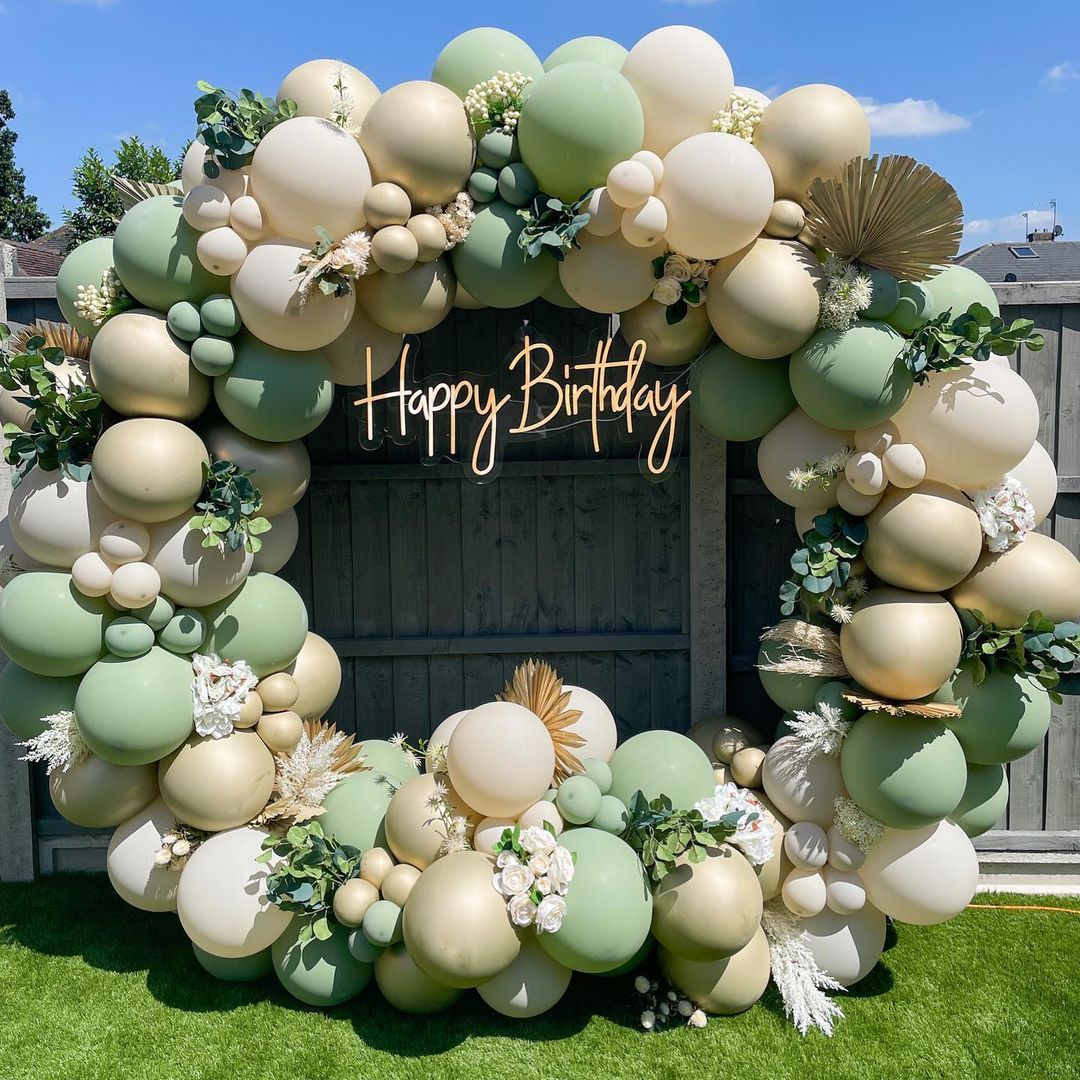 162Pcs Avocado Green Balloons Garland Arch Creamy White Retro Olive Green Balloon for Wedding Birthday Party Background Decor - Originalsgroup
