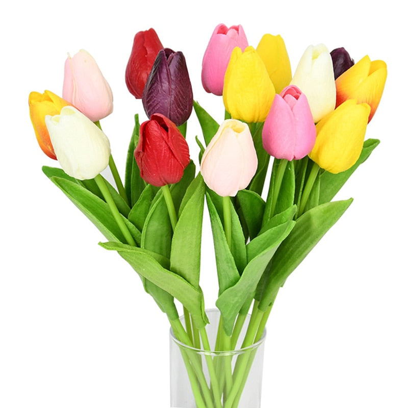 10PCS Tulip Artificial Flower Real Touch Artificial Bouquet PE Fake Flower for Wedding Decoration Flowers Home Garden Decor - Originalsgroup