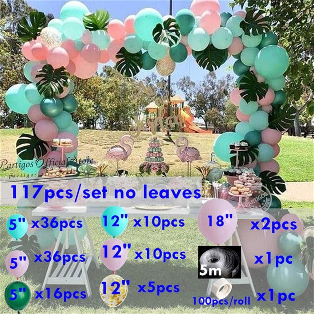 Summer Tropical Hawaii Island Party Balloons Garland kit,Hawaii Monstera Leaves Birthday Party Supplies,Blue Pink Balloon arch - Originalsgroup