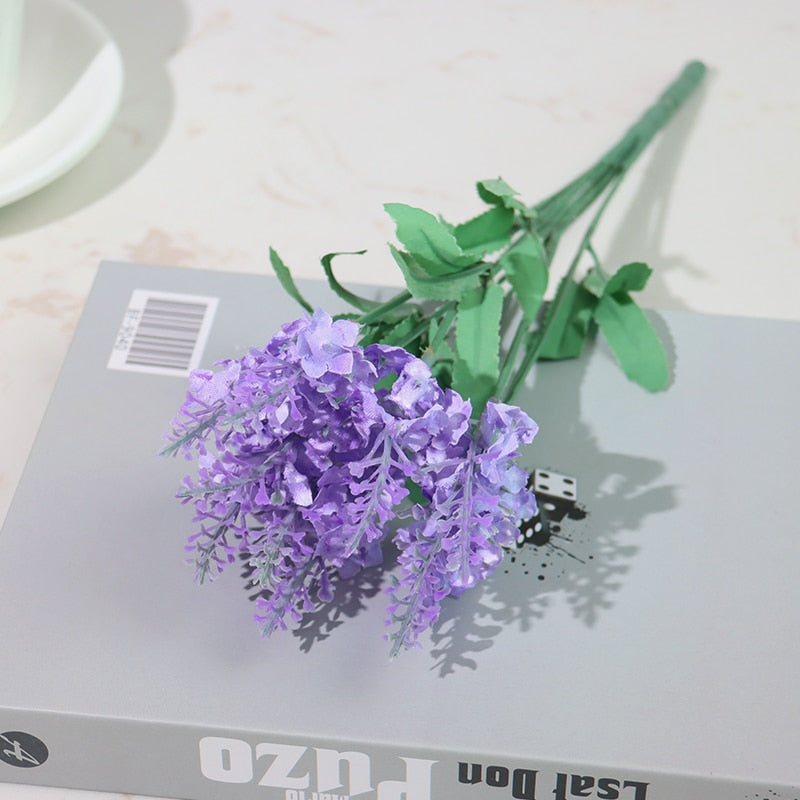 Artificial Flowers Flocked Plastic Lavender Bundle Fake Plants Wedding Bridle Bouquet Indoor Outdoor Home Kitchen Office Table - Originalsgroup