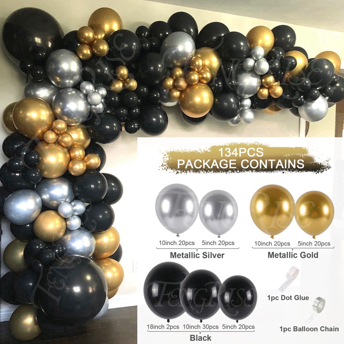 Black Gold Balloon Garland Arch Kit Confetti Latex Balloon 30th 40th 50th Birthday Party Balloons Decorations Adults Baby Shower - Originalsgroup