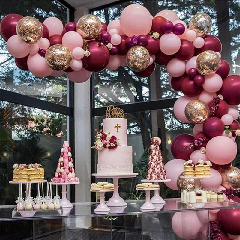 102pcs Pink Burgundy Balloon Arch Garland Kit Golden Confetti Balloons Wedding Hawaiian Party Birthday Ballons Globos Decoration - Originalsgroup
