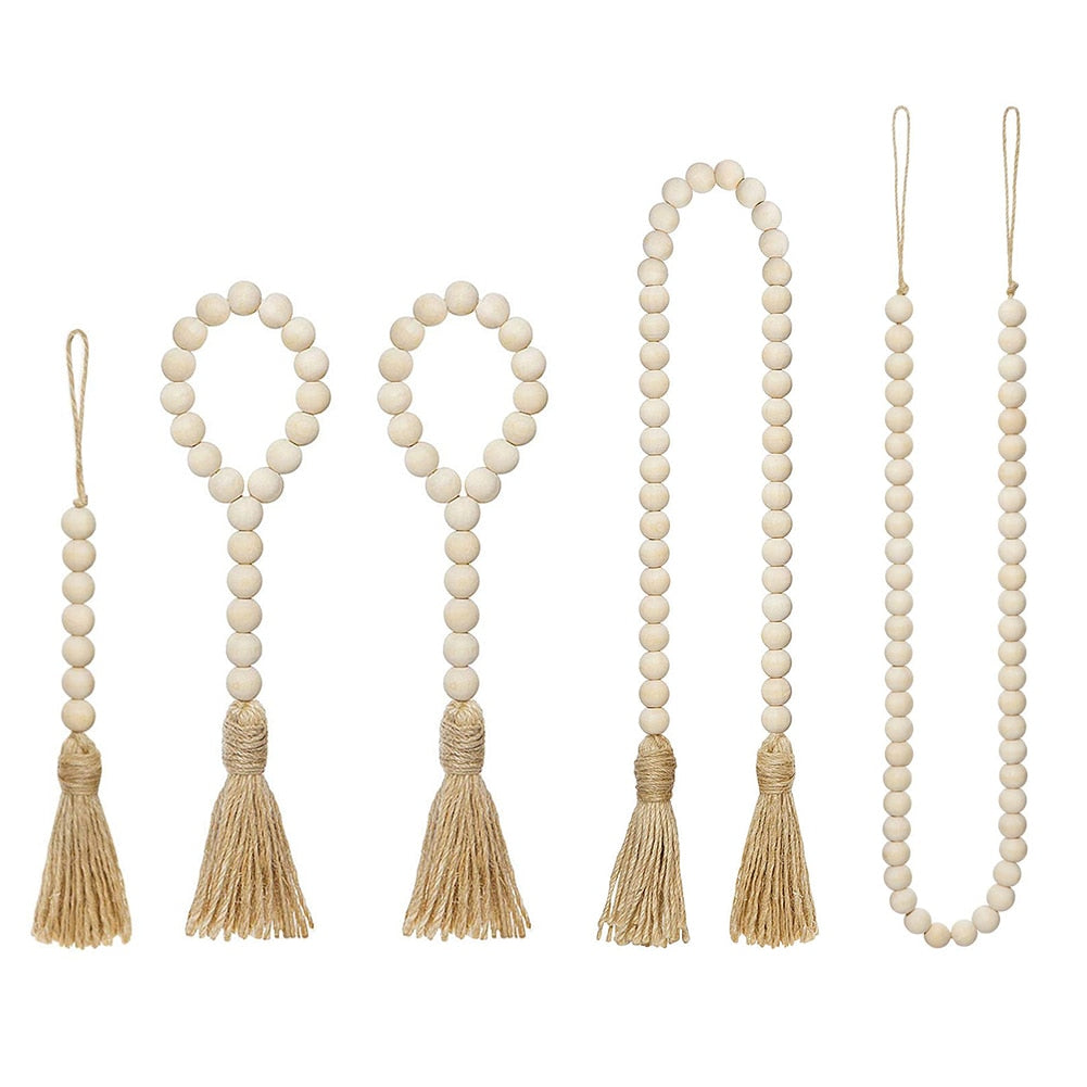 DIY Wooden Home Decoration Handmade Garland With Jute Rustic Tassel Wood Bead Garlands For Rattan Macrame Wall Hanging Boho Gift - Originalsgroup