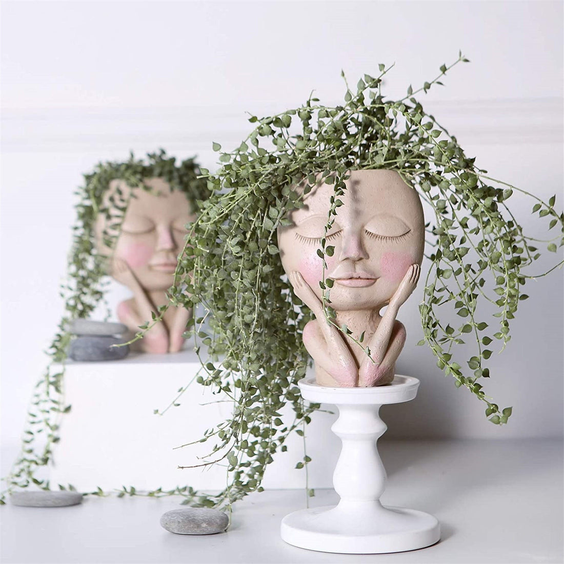 Girls Face Head Flower Planter Succulent Plant Flower Container Pot Flowerpot Figure Garden Decor Nordic Tabletop Ornament H5 - Originalsgroup