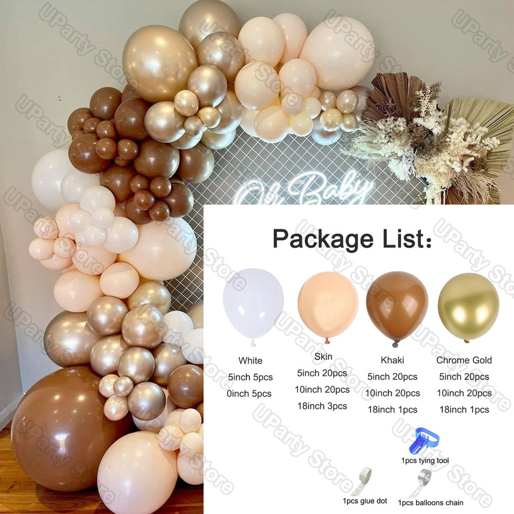 1 Set Khaki Sand White Balloons Arch Garland Kit Retro Coffee Brown White Sand Balloons Birthday Party Decorations Baby Shower - Originalsgroup