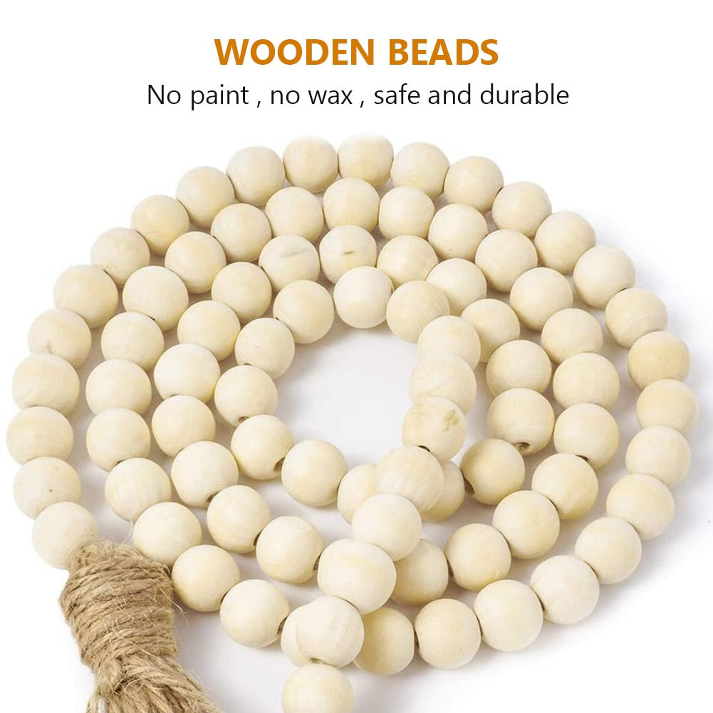 DIY Wooden Home Decoration Handmade Garland With Jute Rustic Tassel Wood Bead Garlands For Rattan Macrame Wall Hanging Boho Gift - Originalsgroup