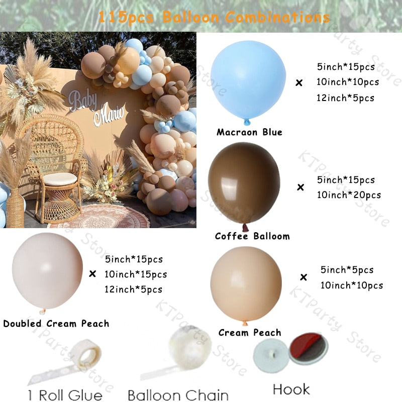 Retro Coffee Matte White Balloons Garland Arch Kit Boho Wedding Decoration Gender Reveal Birthday Baby Shower Decor Accessory - Originalsgroup