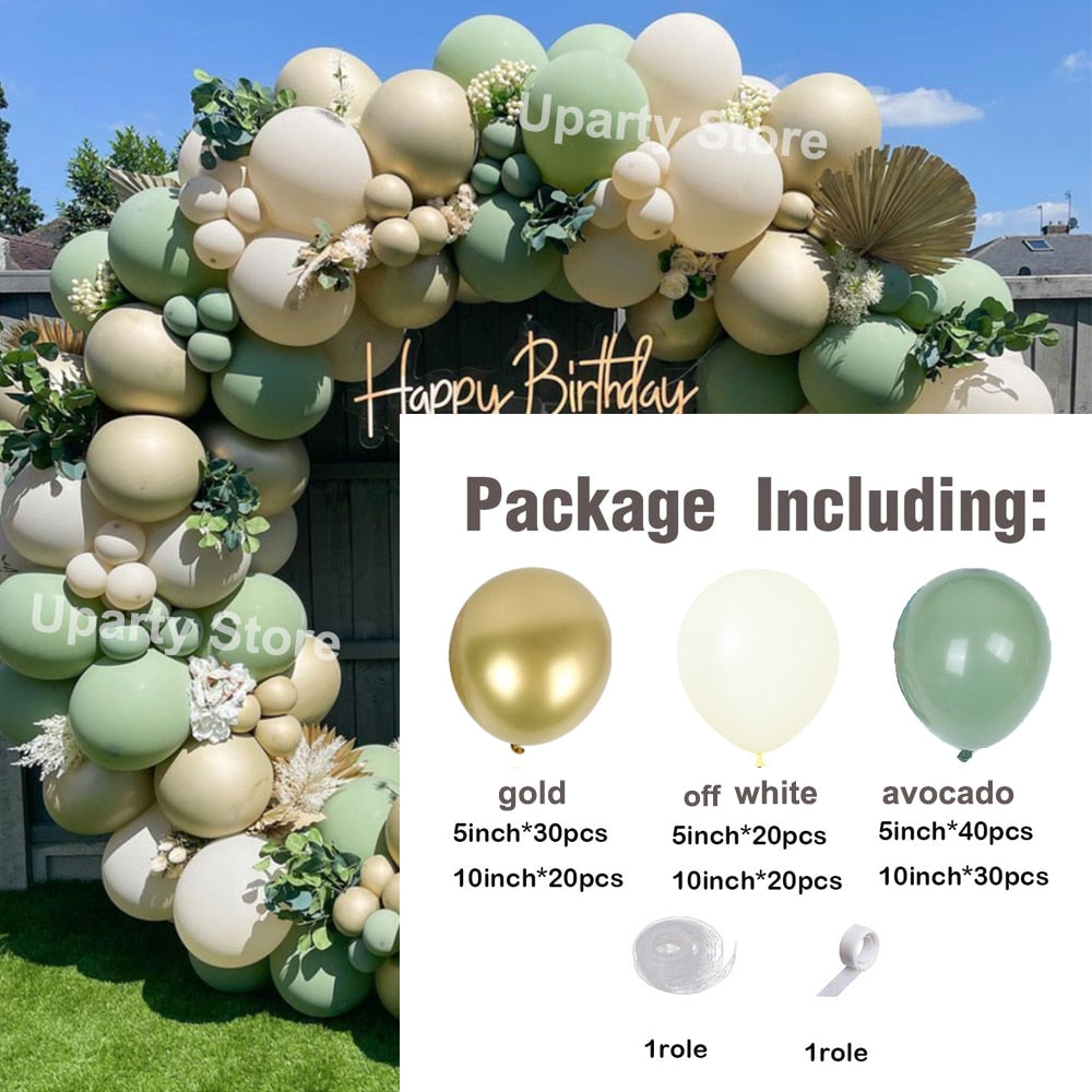 162Pcs Avocado Green Balloons Garland Arch Creamy White Retro Olive Green Balloon for Wedding Birthday Party Background Decor - Originalsgroup
