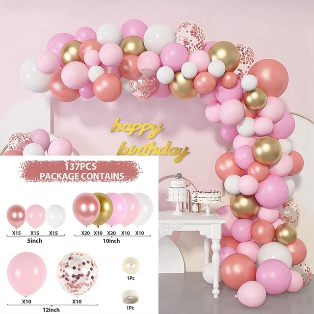 Macaron Pink Balloon Garland Arch Kit Wedding Birthday Party Decoration Kids Globos Rose Gold Confetti Latex Ballon Baby Shower - Originalsgroup