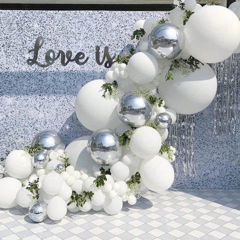 101pcs Silver 4D White Balloons Garland Silver Confetti Balloon Arch Birthday Baby Shower Wedding Anniversary Party Decorations - Originalsgroup