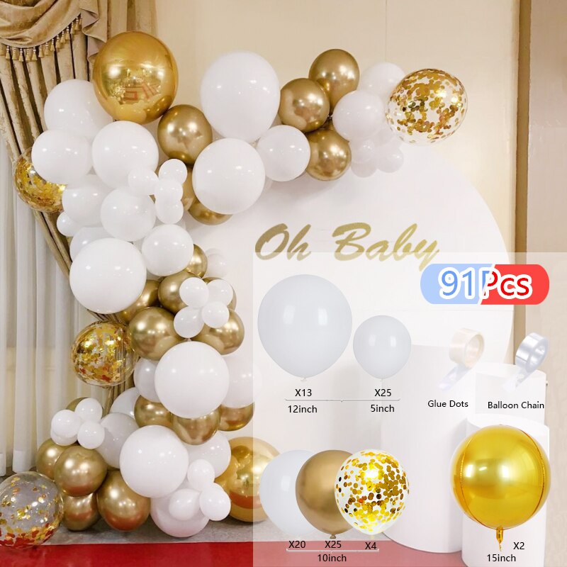 Balloons Arch Set Pink White Gold And Confetti Balloon Garland Wedding Baby Baptism Shower Birthday Party Balloon Decoration - Originalsgroup