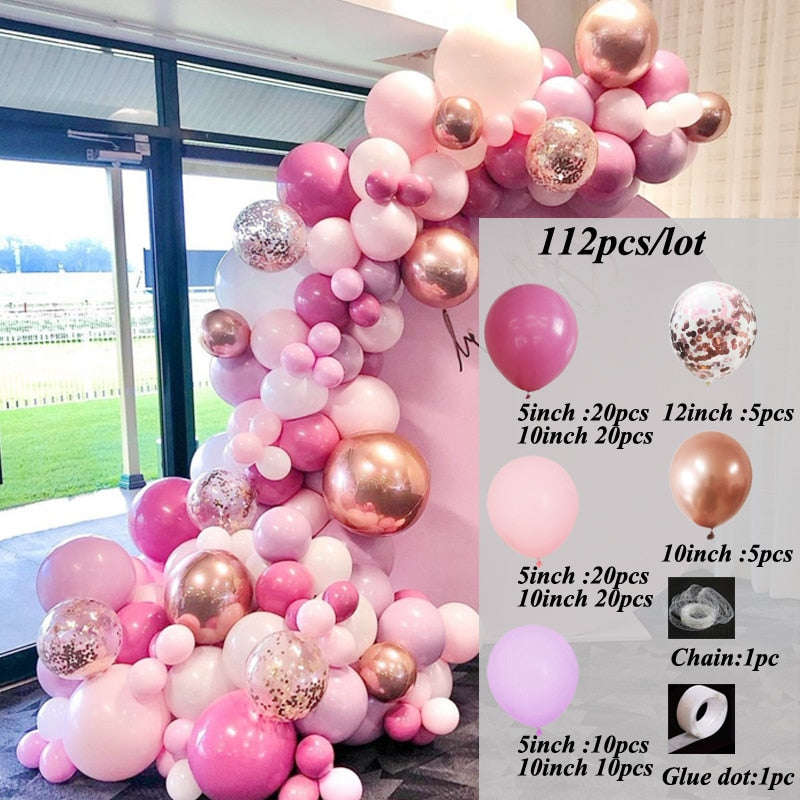 115pcs Balloon Arch Garland Rose Gold Chorme Metallic Balloons Pink Globos Happy Birthday Party Decorations Wedding Baby shower - Originalsgroup