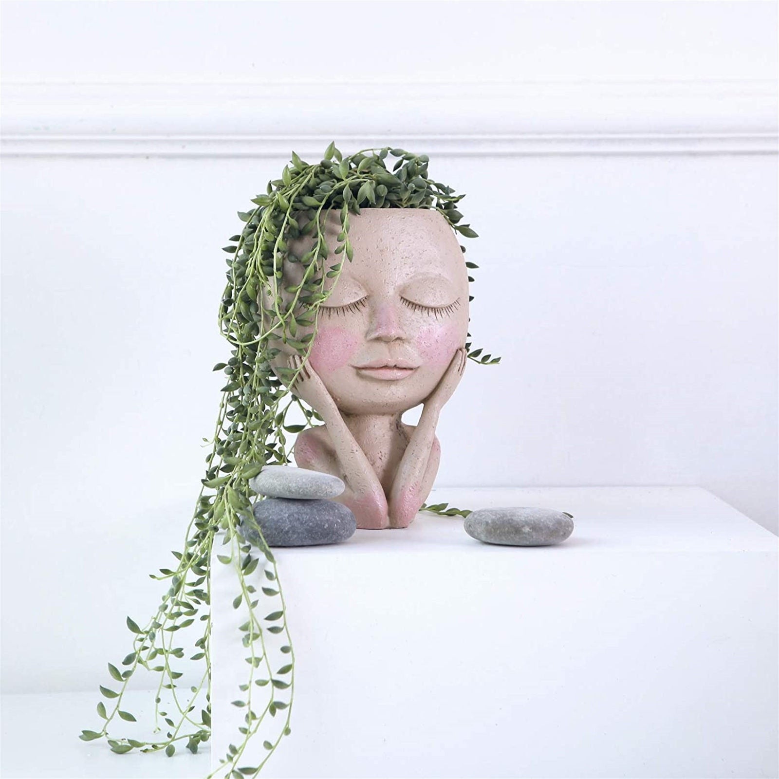 Girls Face Head Flower Planter Succulent Plant Flower Container Pot Flowerpot Figure Garden Decor Nordic Tabletop Ornament H5 - Originalsgroup