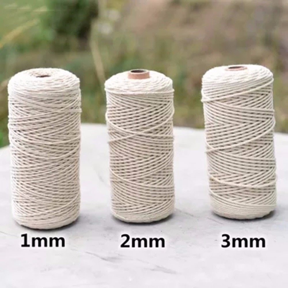1-3mm 100% Natural Cotton Macrame Cord Twisted Diameter Length For DIY Home Textile Craft Macrame Artisan String 100m/200m/400m - Originalsgroup