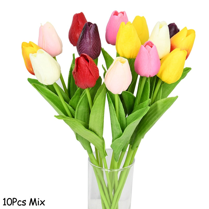 10PCS Tulip Artificial Flower Real Touch Artificial Bouquet PE Fake Flower for Wedding Decoration Flowers Home Garden Decor - Originalsgroup