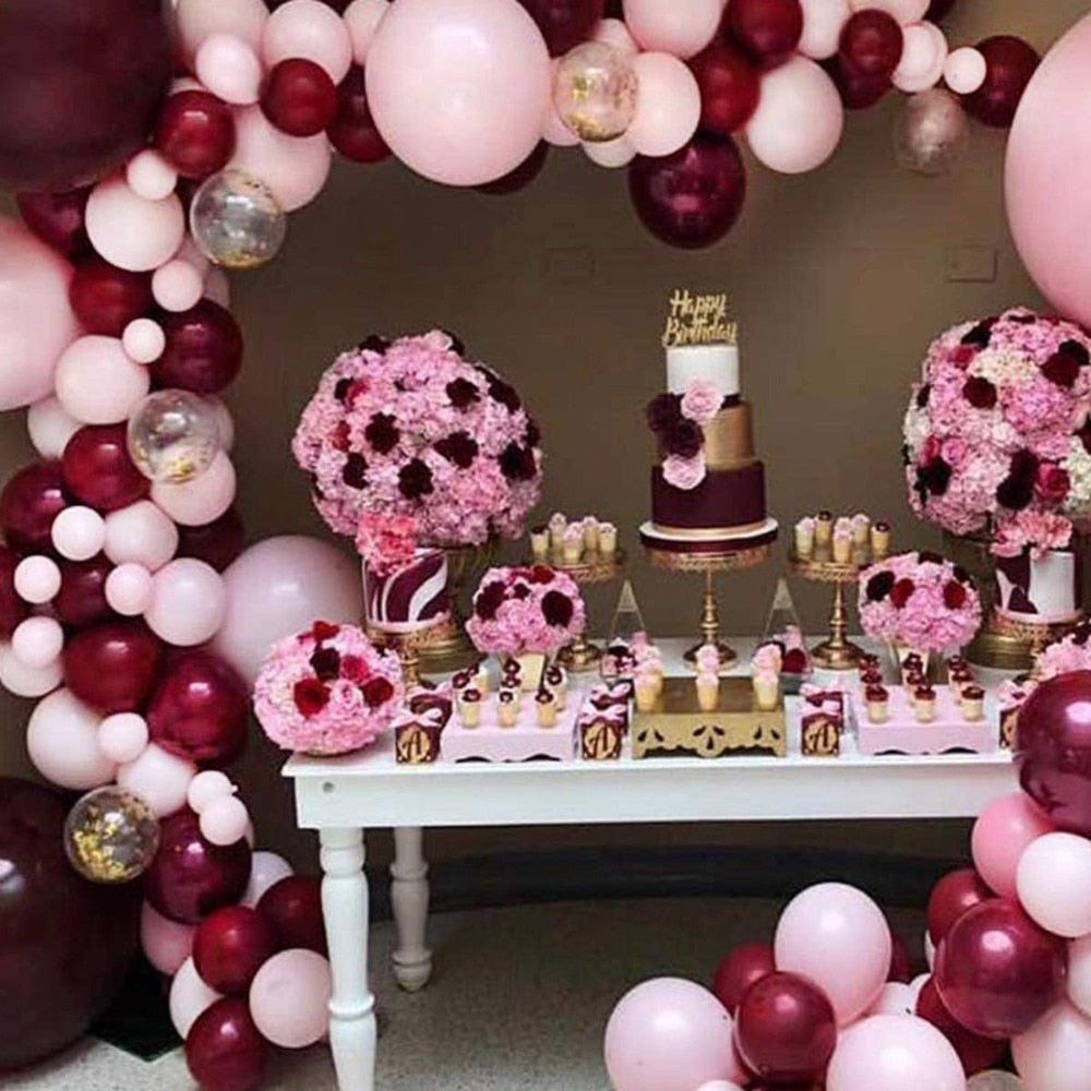 102pcs Pink Burgundy Balloon Arch Garland Kit Golden Confetti Balloons Wedding Hawaiian Party Birthday Ballons Globos Decoration - Originalsgroup