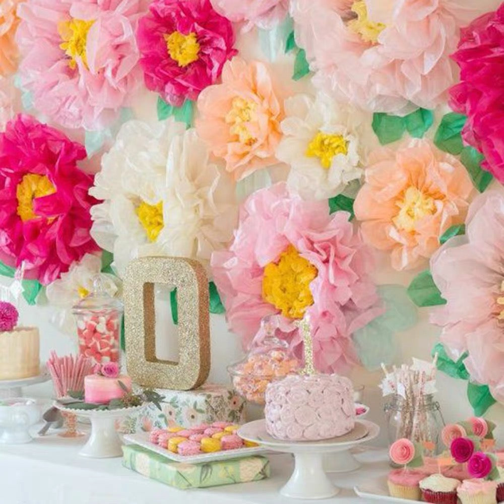 (5pcs) Peach and Pink Mixed Size Tissue Paper flowers Decoration - Originalsgroup