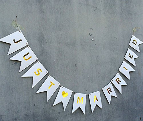 Just Married Wedding Bunting Banner Gold Photo Booth Props Signs Garland Bridal Shower Wedding Decoration - Originalsgroup