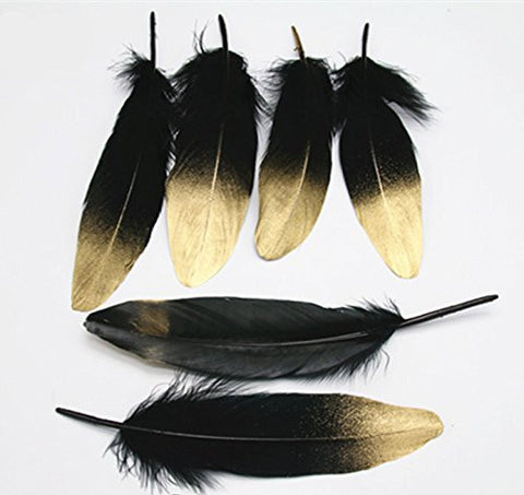 Originals Group Gold Dipped White Black Natural Feathers for Party decoration, Weddings, Gift wrapping, Crafting, 15pcs (Black) - Originalsgroup