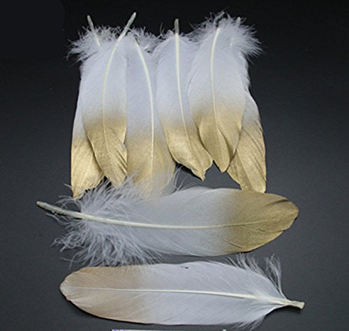 Originals Group Gold Dipped White Black Natural Feathers for Party decoration, Weddings, Gift wrapping, Crafting, 15pcs (Black) - Originalsgroup