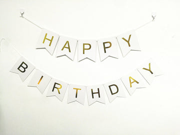 Originals Group Ivory Gold Foiled Star Happy Birthday Bunting Banner for Party Decorations - Originalsgroup