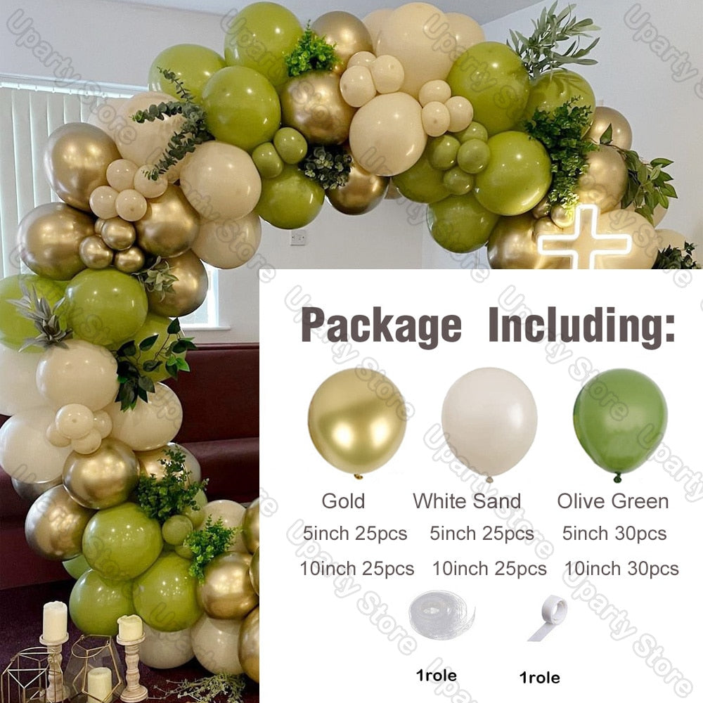 162Pcs Avocado Green Balloons Garland Arch Creamy White Retro Olive Green Balloon for Wedding Birthday Party Background Decor - Originalsgroup