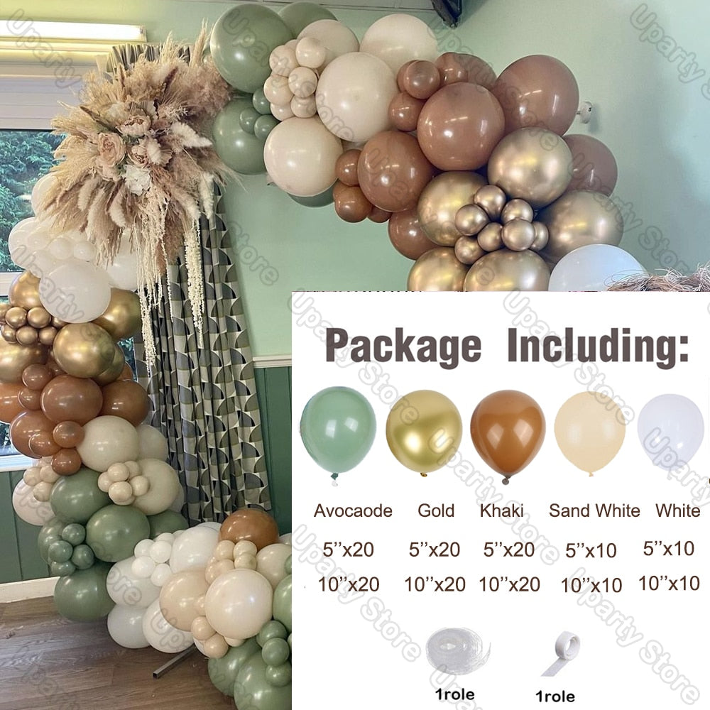 162Pcs Avocado Green Balloons Garland Arch Creamy White Retro Olive Green Balloon for Wedding Birthday Party Background Decor - Originalsgroup