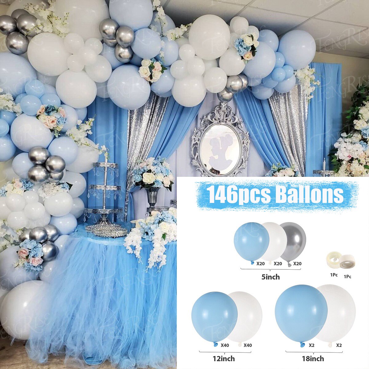 Baby Shower Birthday Balloons Blue Metallic Balloon Garland Arch Kit Welcome Girl Baptism Confetti Birthday Party Decoration - Originalsgroup