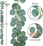 2M Eucalyptus Garland Artificial Faux Garland Wall Decor Silver Dollar Eucalyptus Greenery Leaves Vines Plant for Wedding Arch - Originalsgroup