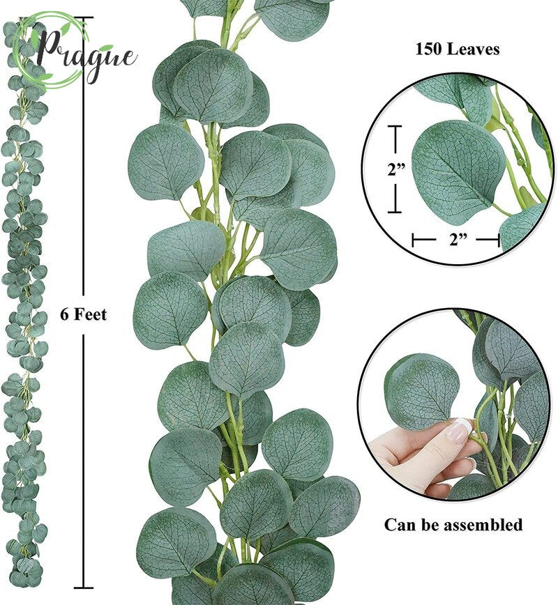 2M Eucalyptus Garland Artificial Faux Garland Wall Decor Silver Dollar Eucalyptus Greenery Leaves Vines Plant for Wedding Arch - Originalsgroup
