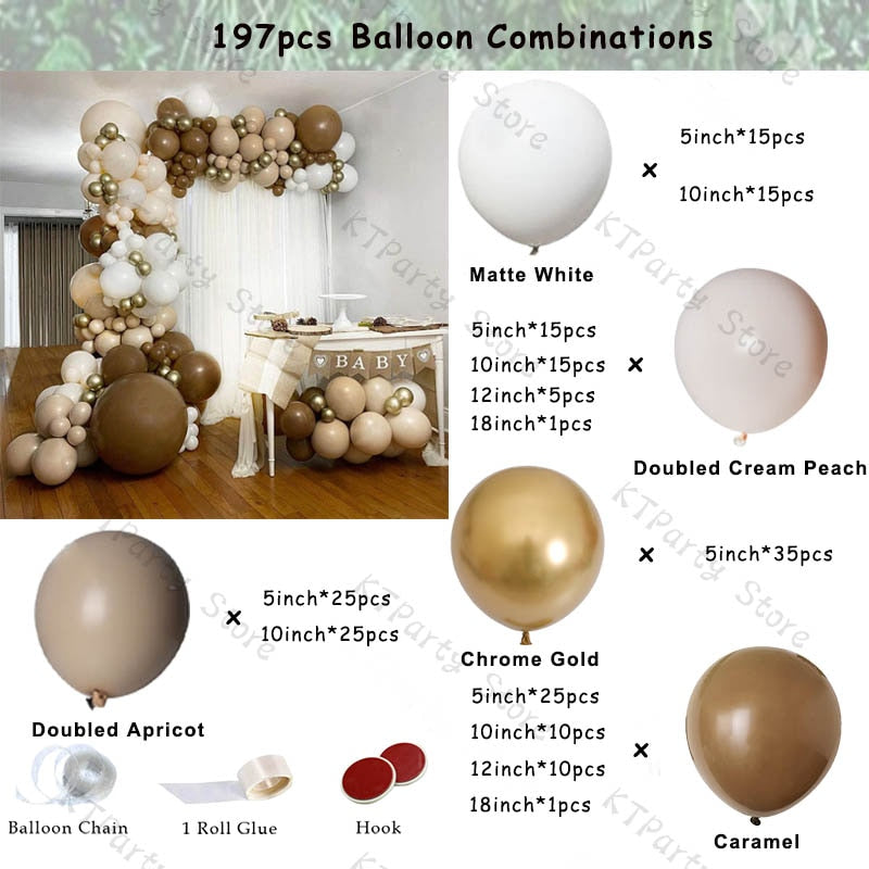 Retro Coffee Matte White Balloons Garland Arch Kit Boho Wedding Decoration Gender Reveal Birthday Baby Shower Decor Accessory - Originalsgroup