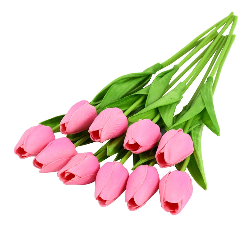 10PCS Tulip Artificial Flower Real Touch Artificial Bouquet PE Fake Flower for Wedding Decoration Flowers Home Garden Decor - Originalsgroup