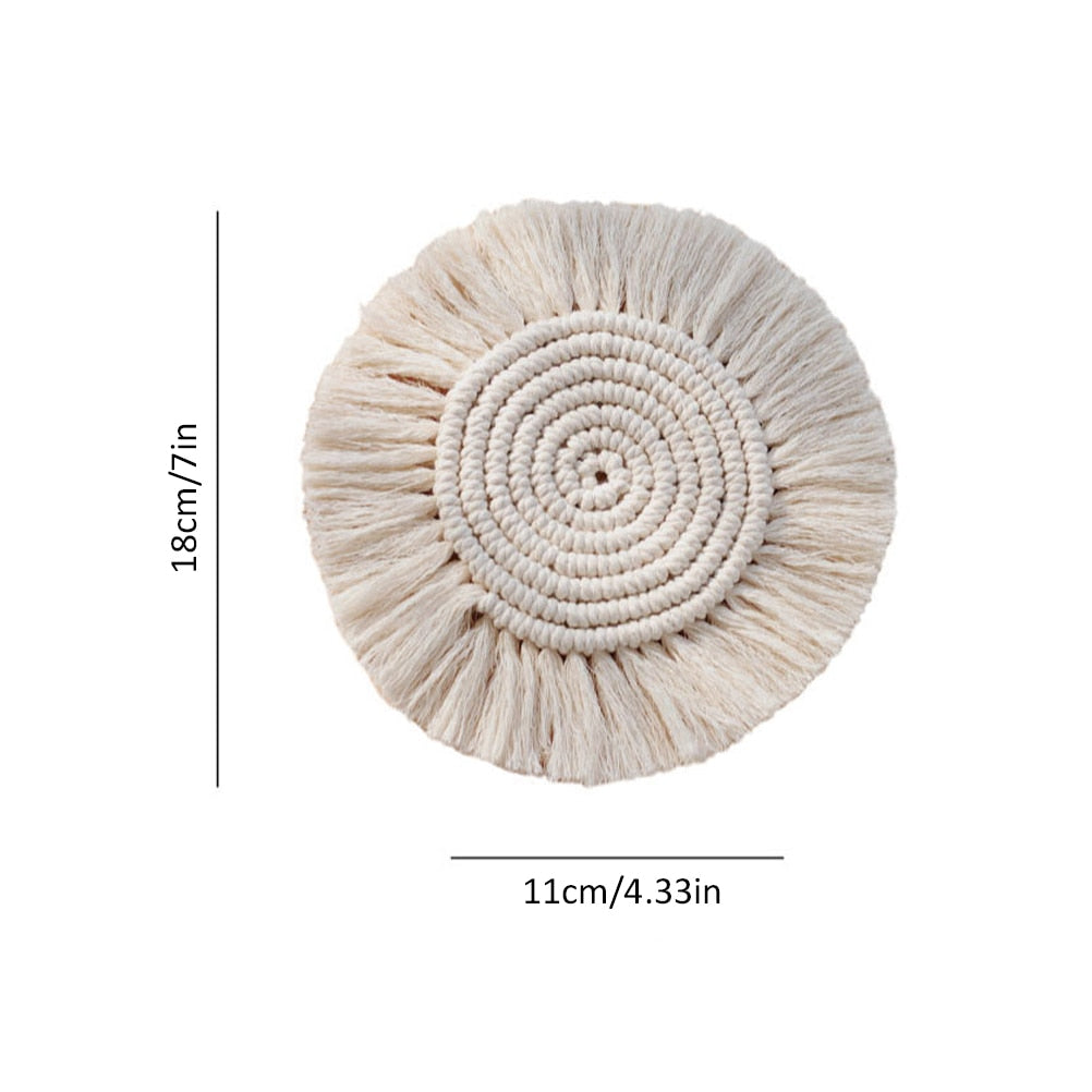 Home Creative Cotton Braid Coaster Handmade Macrame Cup Cushion Bohemia Style Non-slip Cup Mat - Originalsgroup