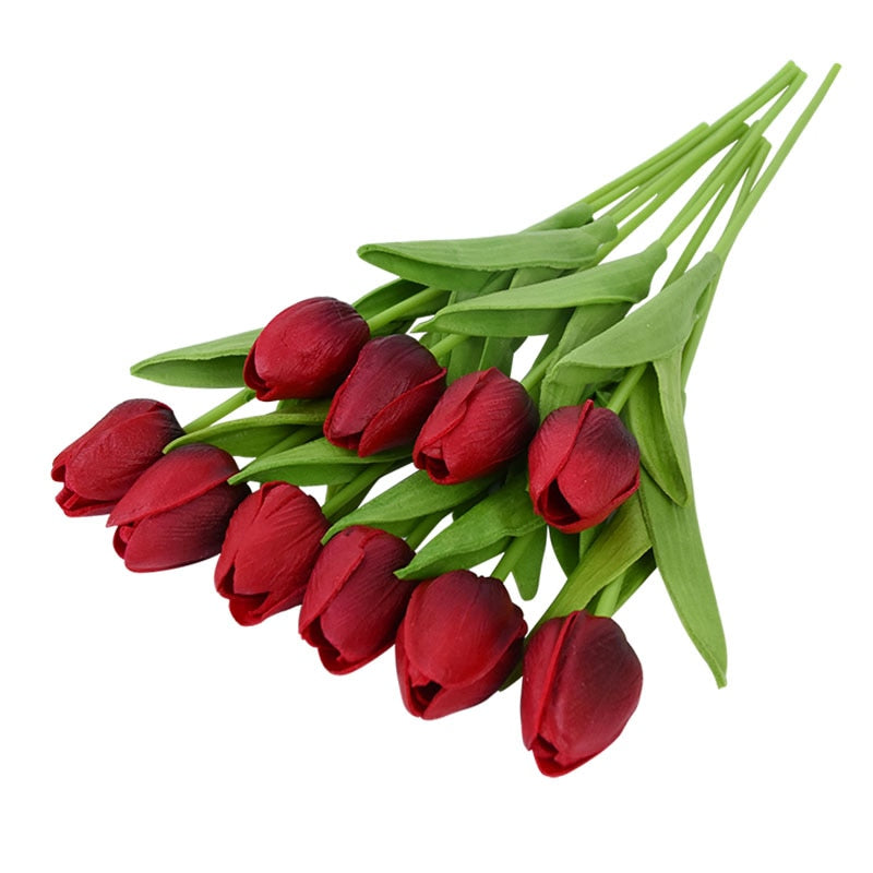 10PCS Tulip Artificial Flower Real Touch Artificial Bouquet PE Fake Flower for Wedding Decoration Flowers Home Garden Decor - Originalsgroup