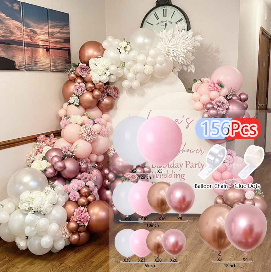 Balloons Arch Set Pink White Gold And Confetti Balloon Garland Wedding Baby Baptism Shower Birthday Party Balloon Decoration - Originalsgroup