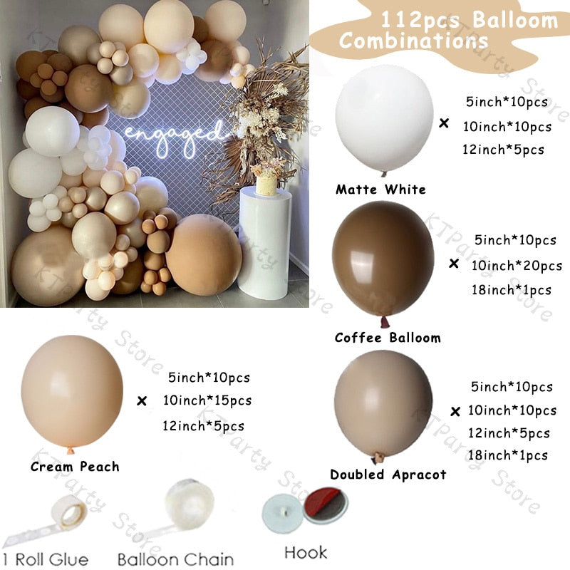 Retro Coffee Matte White Balloons Garland Arch Kit Boho Wedding Decoration Gender Reveal Birthday Baby Shower Decor Accessory - Originalsgroup