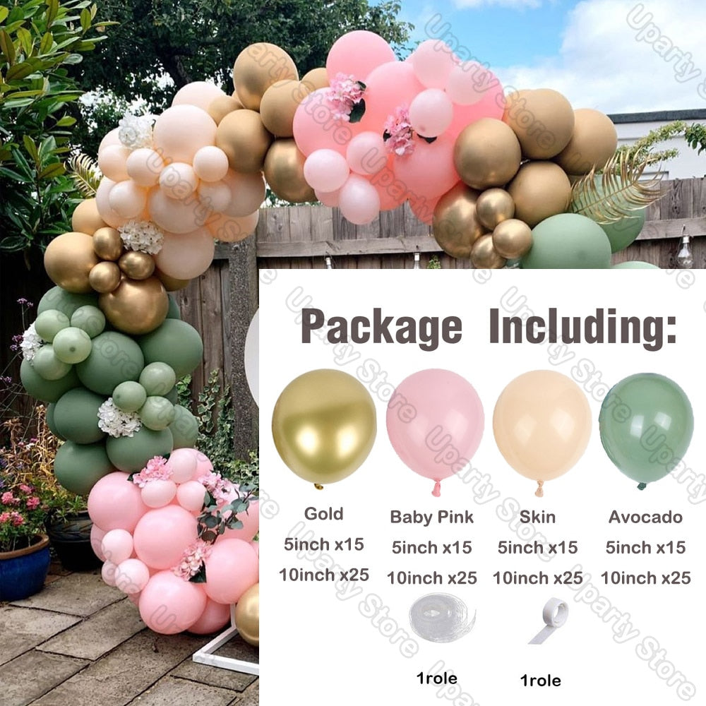 162Pcs Avocado Green Balloons Garland Arch Creamy White Retro Olive Green Balloon for Wedding Birthday Party Background Decor - Originalsgroup